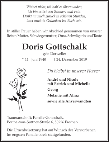 Anzeige von Doris Gottschalk von  Sonntags-Post 