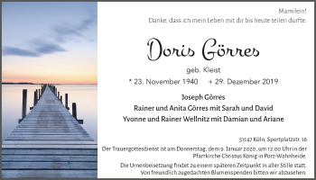Anzeige von Doris Görres 