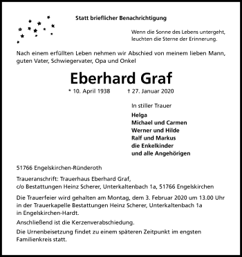 Anzeige von Eberhard Graf von Kölner Stadt-Anzeiger / Kölnische Rundschau / Express
