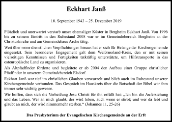 Anzeige von Eckhart Janß von Kölner Stadt-Anzeiger / Kölnische Rundschau / Express