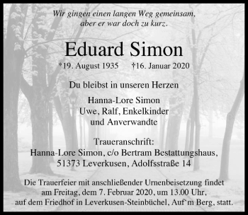 Anzeige von Eduard Simon von  Lokale Informationen 