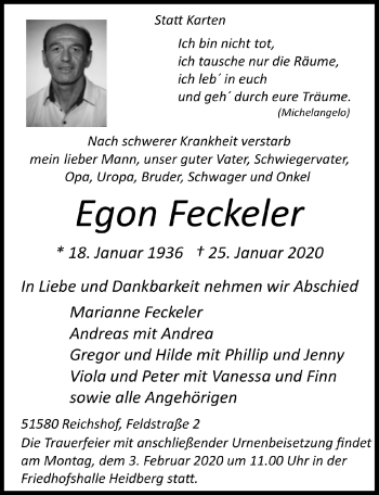 Anzeige von Egon Feckeler von  Anzeigen Echo 