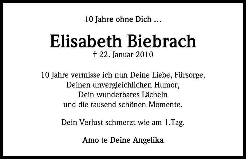  Traueranzeige für Elisabeth Biebrach vom 18.07.2023 aus Kölner Stadt-Anzeiger / Kölnische Rundschau / Express