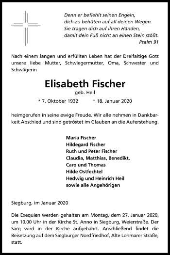 Anzeige von Elisabeth Fischer von Kölner Stadt-Anzeiger / Kölnische Rundschau / Express