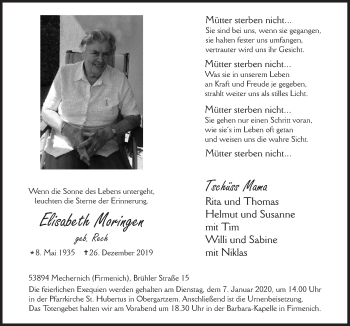 Anzeige von Elisabeth Moringen von  Blickpunkt Euskirchen 