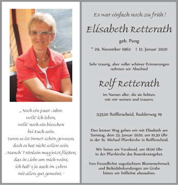 Anzeige von Elisabeth Retterath von  Blickpunkt Euskirchen 