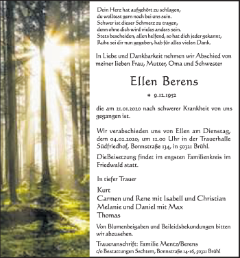 Anzeige von Ellen Berens von  Schlossbote/Werbekurier 