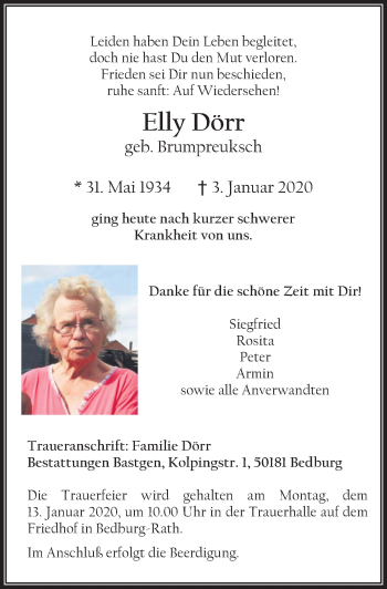 Anzeige von Elly Dörr von  Werbepost 