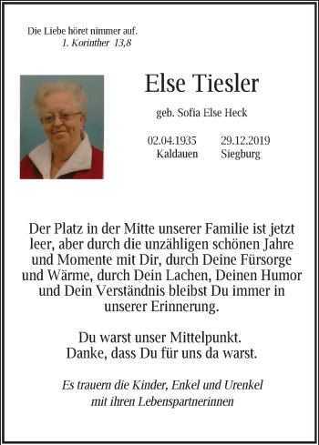 Anzeige von Else Tiesler von Kölner Stadt-Anzeiger / Kölnische Rundschau / Express