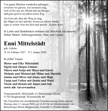 Anzeige von Enni Mittelstädt von Kölner Stadt-Anzeiger / Kölnische Rundschau / Express