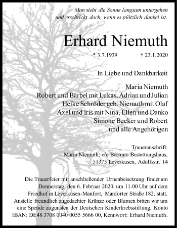 Anzeige von Erhard Niemuth von Kölner Stadt-Anzeiger / Kölnische Rundschau / Express