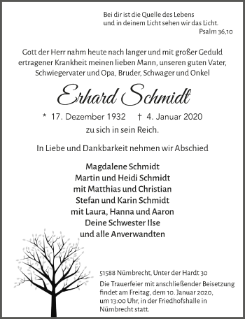 Anzeige von Erhard Schmidt von  Lokalanzeiger 