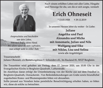 Anzeige von Erich Ohneseit von  Sonntags-Post 