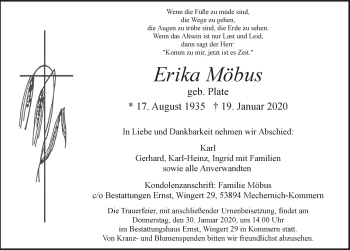 Anzeige von Erika Möbus von  Blickpunkt Euskirchen 