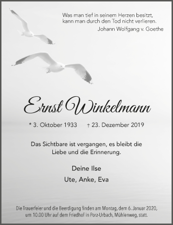 Anzeige von Ernst Winkelmann 