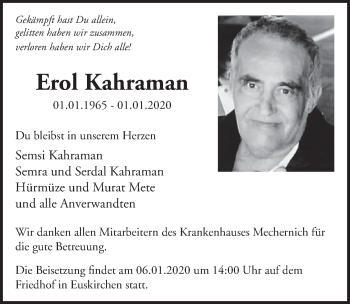 Anzeige von Erol Kahraman von  Blickpunkt Euskirchen 