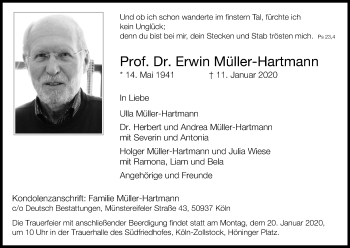 Anzeige von Erwin Müller-Hartmann von Kölner Stadt-Anzeiger / Kölnische Rundschau / Express