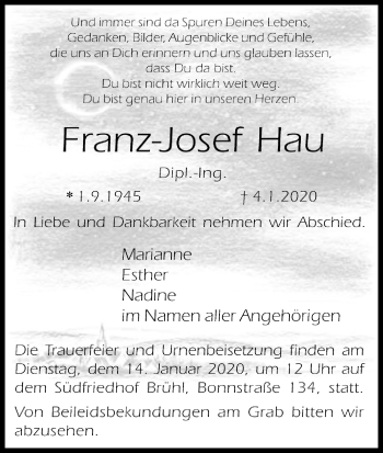 Anzeige von Franz-Josef Hau von Kölner Stadt-Anzeiger / Kölnische Rundschau / Express