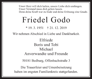 Anzeige von Friedel Godo von  Werbepost 