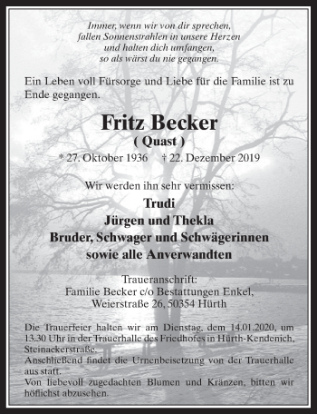 Anzeige von Fritz Becker von  Wochenende 