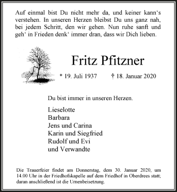 Anzeige von Fritz Pfitzner von  Schaufenster/Blickpunkt 