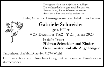 Anzeige von Gabriele Schneider von  Anzeigen Echo 