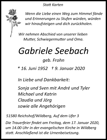 Anzeige von Gabriele Seebach von  Anzeigen Echo 