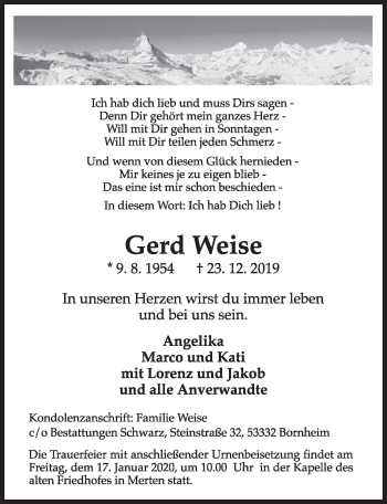 Anzeige von Gerd Weise von  Schlossbote/Werbekurier 