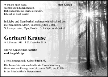 Anzeige von Gerhard Krause von  Anzeigen Echo 
