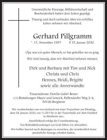Anzeige von Gerhard Pillgramm von  Werbepost 