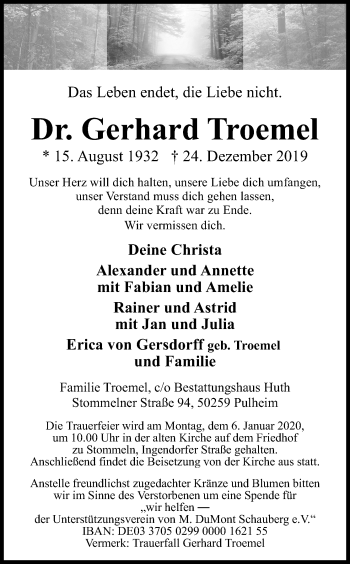 Anzeige von Gerhard Troemel von Kölner Stadt-Anzeiger / Kölnische Rundschau / Express