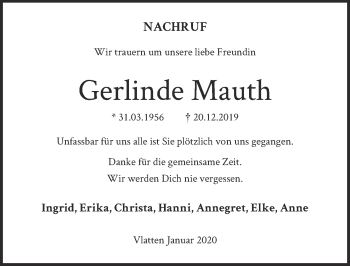 Anzeige von Gerlinde Mauth von  Blickpunkt Euskirchen 