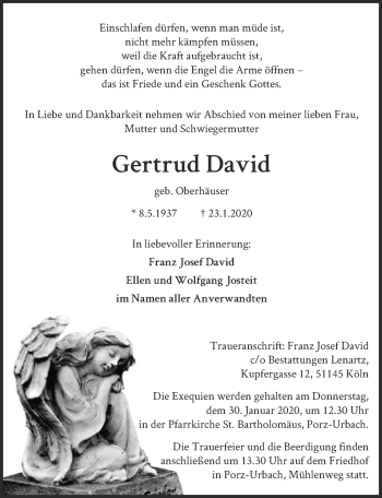 Anzeige von Gertrud David von  Kölner Wochenspiegel 