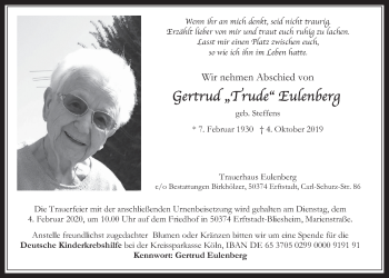 Anzeige von Gertrud Eulenberg von  Werbepost 