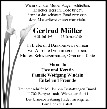 Anzeige von Gertrud Müller von Kölner Stadt-Anzeiger / Kölnische Rundschau / Express