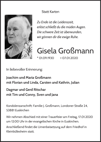 Anzeige von Gisela Großmann von  Blickpunkt Euskirchen 