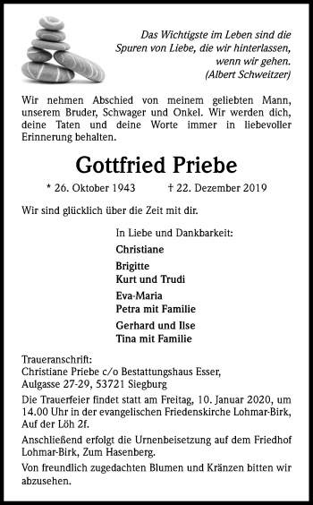 Anzeige von Gottfried Priebe von Kölner Stadt-Anzeiger / Kölnische Rundschau / Express