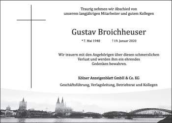 Anzeige von Gustav Broichheuser von  Kölner Wochenspiegel 