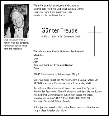 Anzeige von Günter Treude von Kölner Stadt-Anzeiger / Kölnische Rundschau / Express