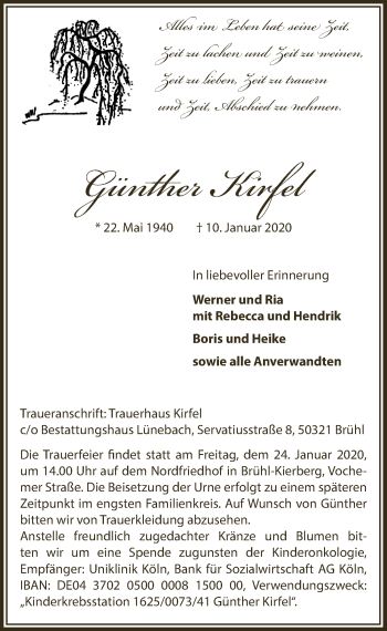 Anzeige von Günther Kirfel von  Schlossbote/Werbekurier 