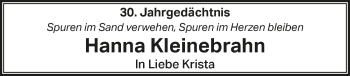 Anzeige von Hanna Kleinebrahn von  Bergisches Handelsblatt 