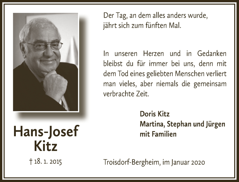  Traueranzeige für Hans-Josef Kitz vom 18.07.2023 aus  Rhein-Sieg-Wochenende 