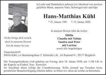 Anzeige von Hans-Matthias Kühl von  Werbepost 