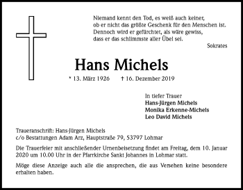 Anzeige von Hans Michels von Kölner Stadt-Anzeiger / Kölnische Rundschau / Express