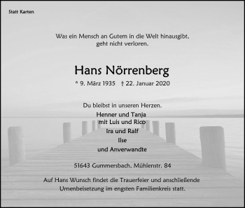 Anzeige von Hans Nörrenberg von Kölner Stadt-Anzeiger / Kölnische Rundschau / Express