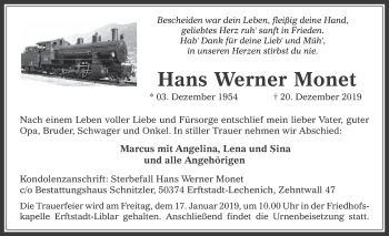 Anzeige von Hans Werner Monet von  Werbepost 