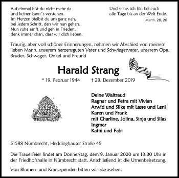 Anzeige von Harald Strang von Kölner Stadt-Anzeiger / Kölnische Rundschau / Express