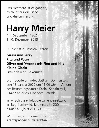 Anzeige von Harry Meier von Kölner Stadt-Anzeiger / Kölnische Rundschau / Express