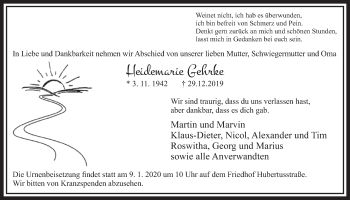 Anzeige von Heidemarie Gehrke von  Schlossbote/Werbekurier 
