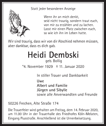 Anzeige von Heidi Dembski von  Wochenende 